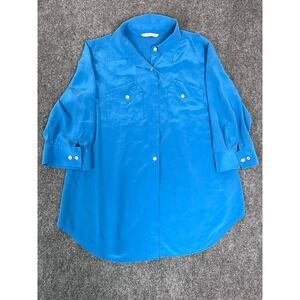 Soft Surroundings Tunic Button Up Shirt Silk BlueLong Sleeve No Size Tag Size L?
